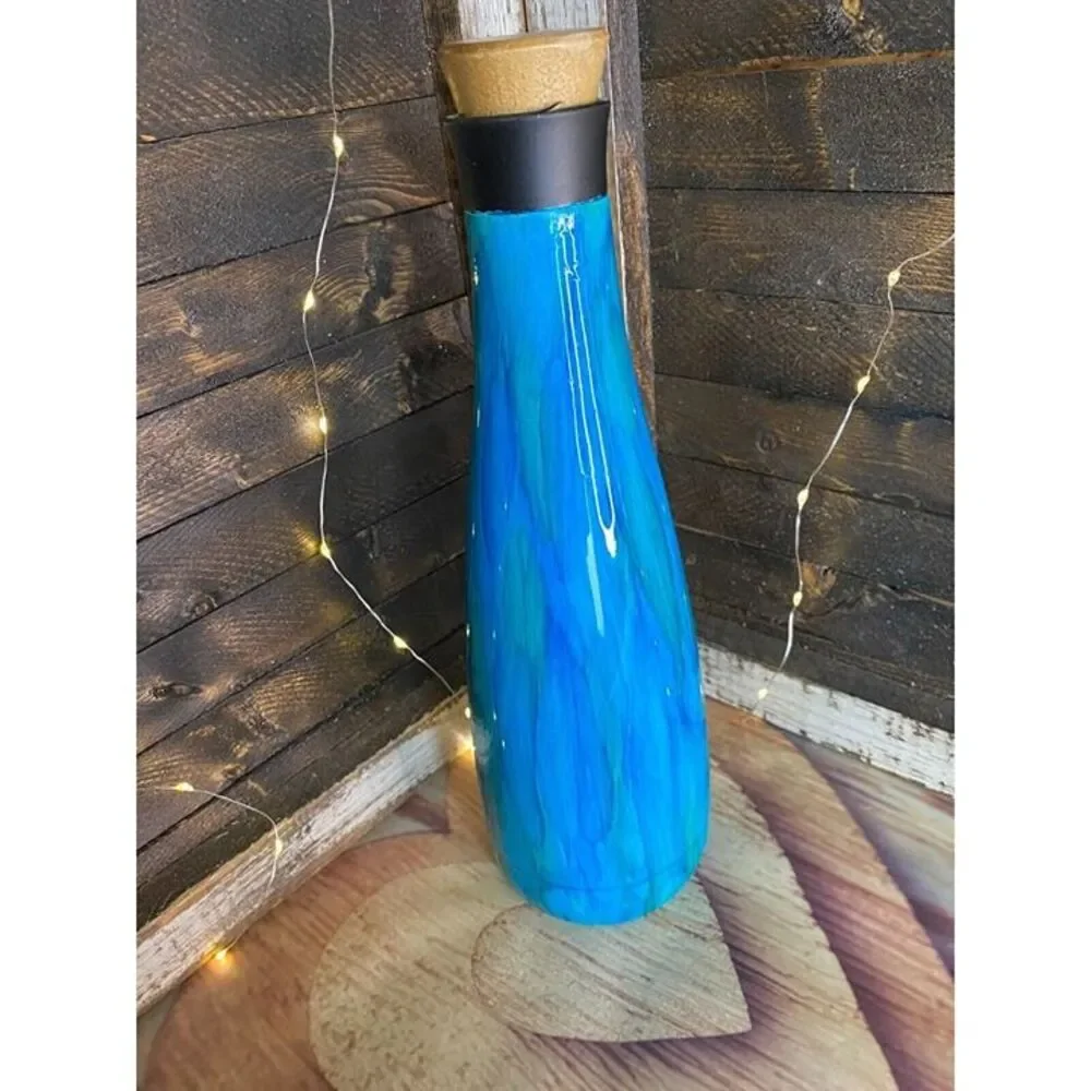 Large Upcycled Handmade Water Bottle Green Blue Woodgrain 11 in X 3in